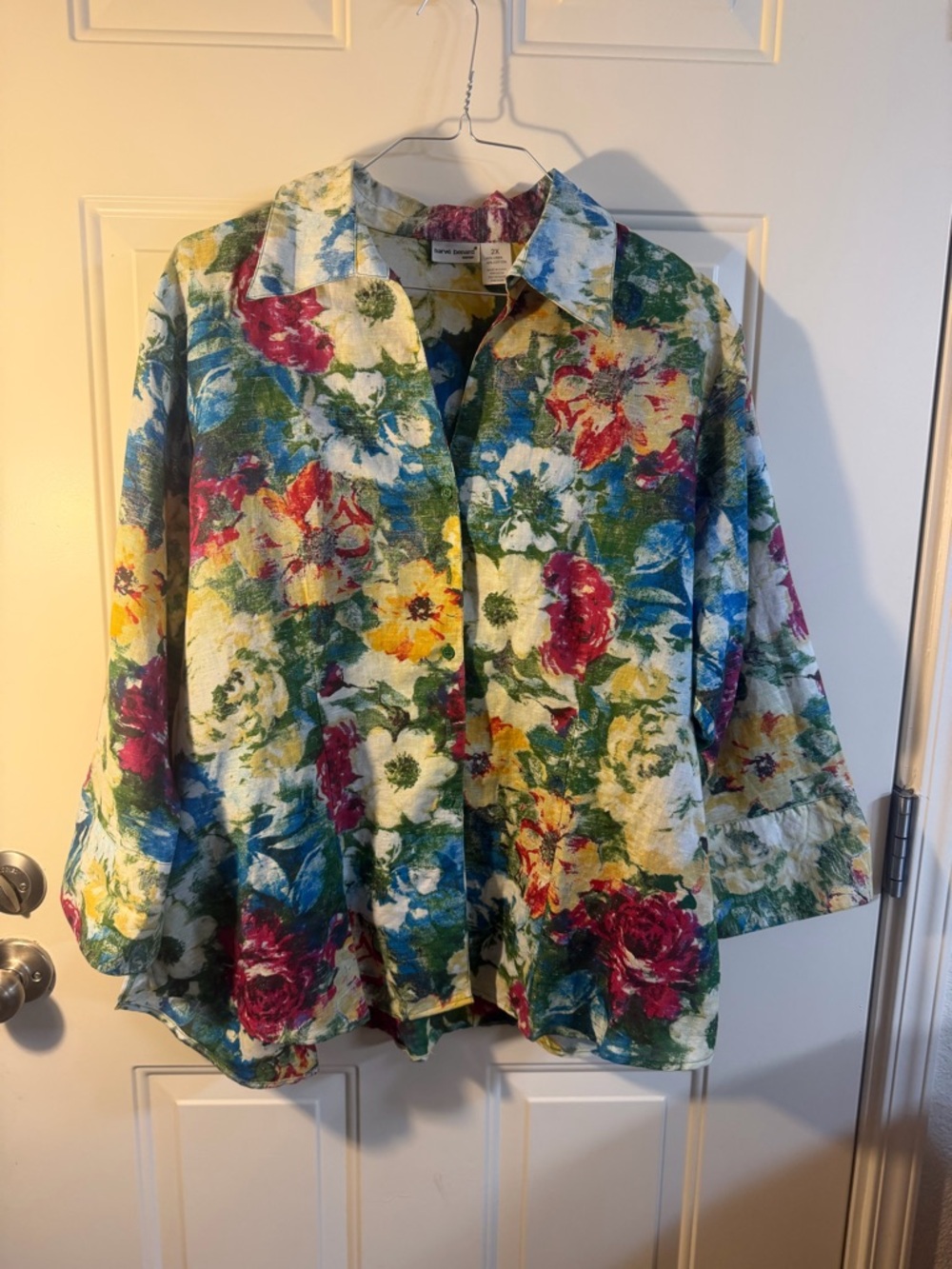 Harve Benard Floral Linen Light Blazer Jacket 2X Boho Cottagecore